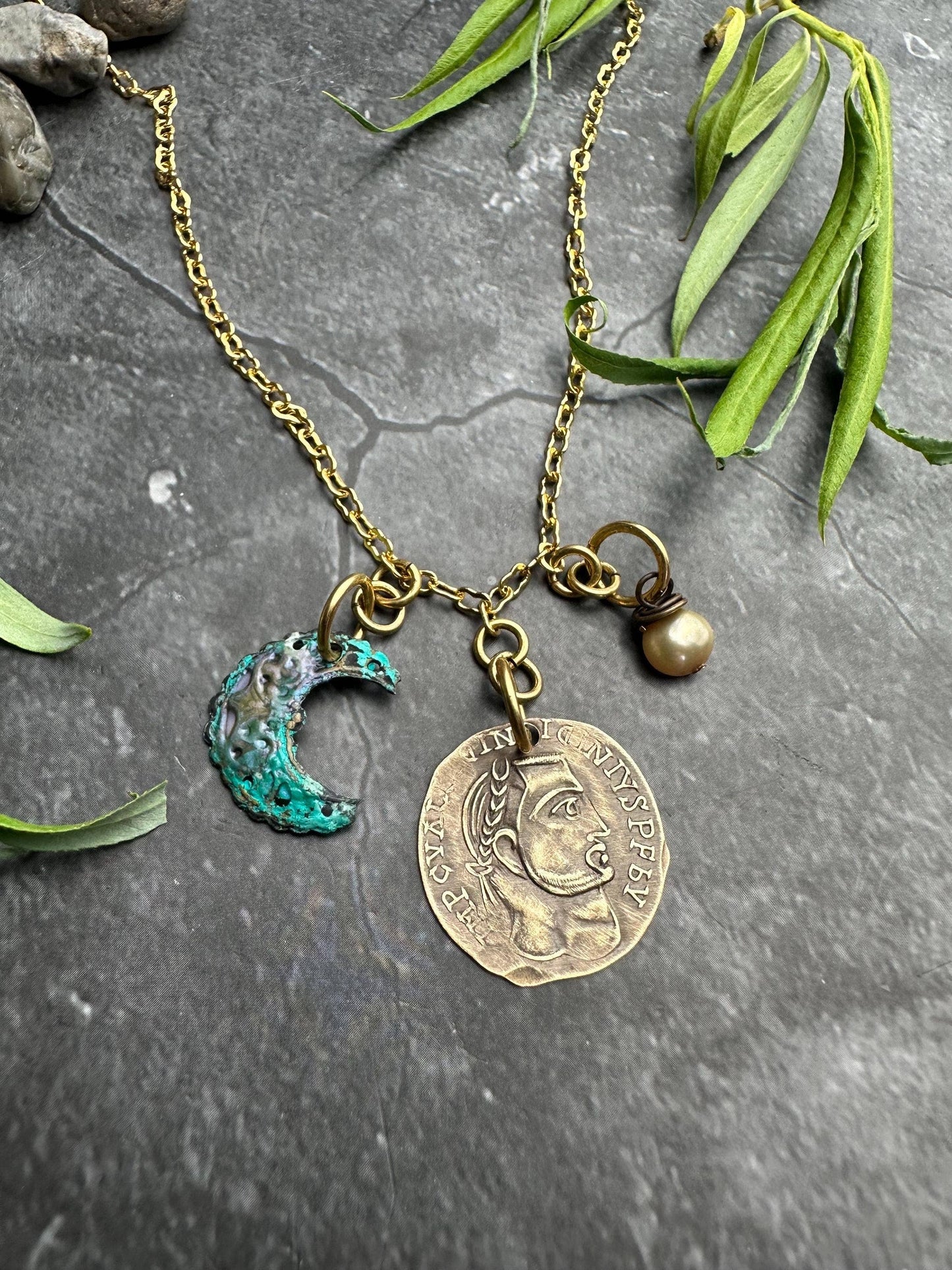Roman Coin Crescent Necklace