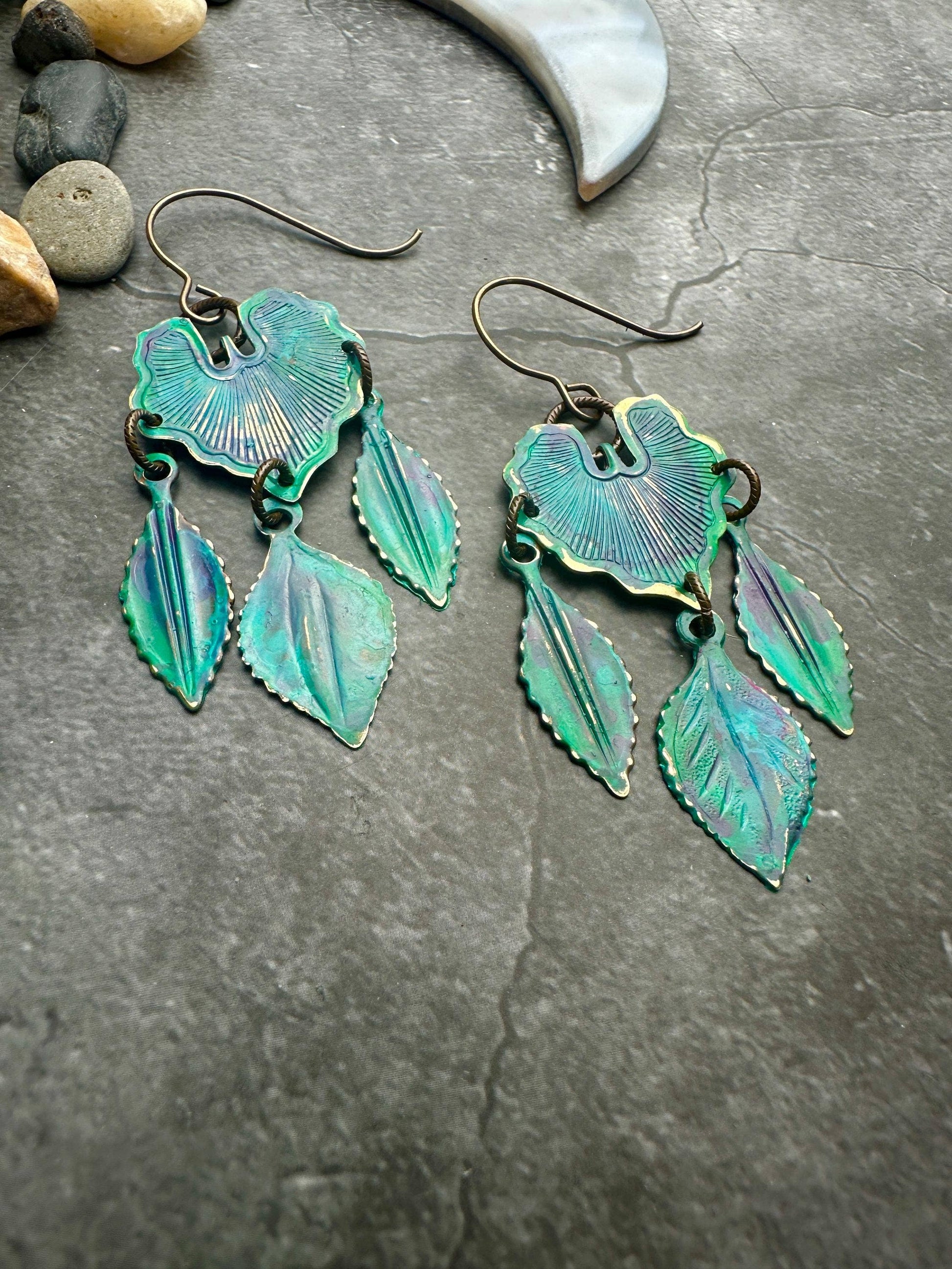 Botanical Garden Earrings- Handmade Solid Brass Hand Patina