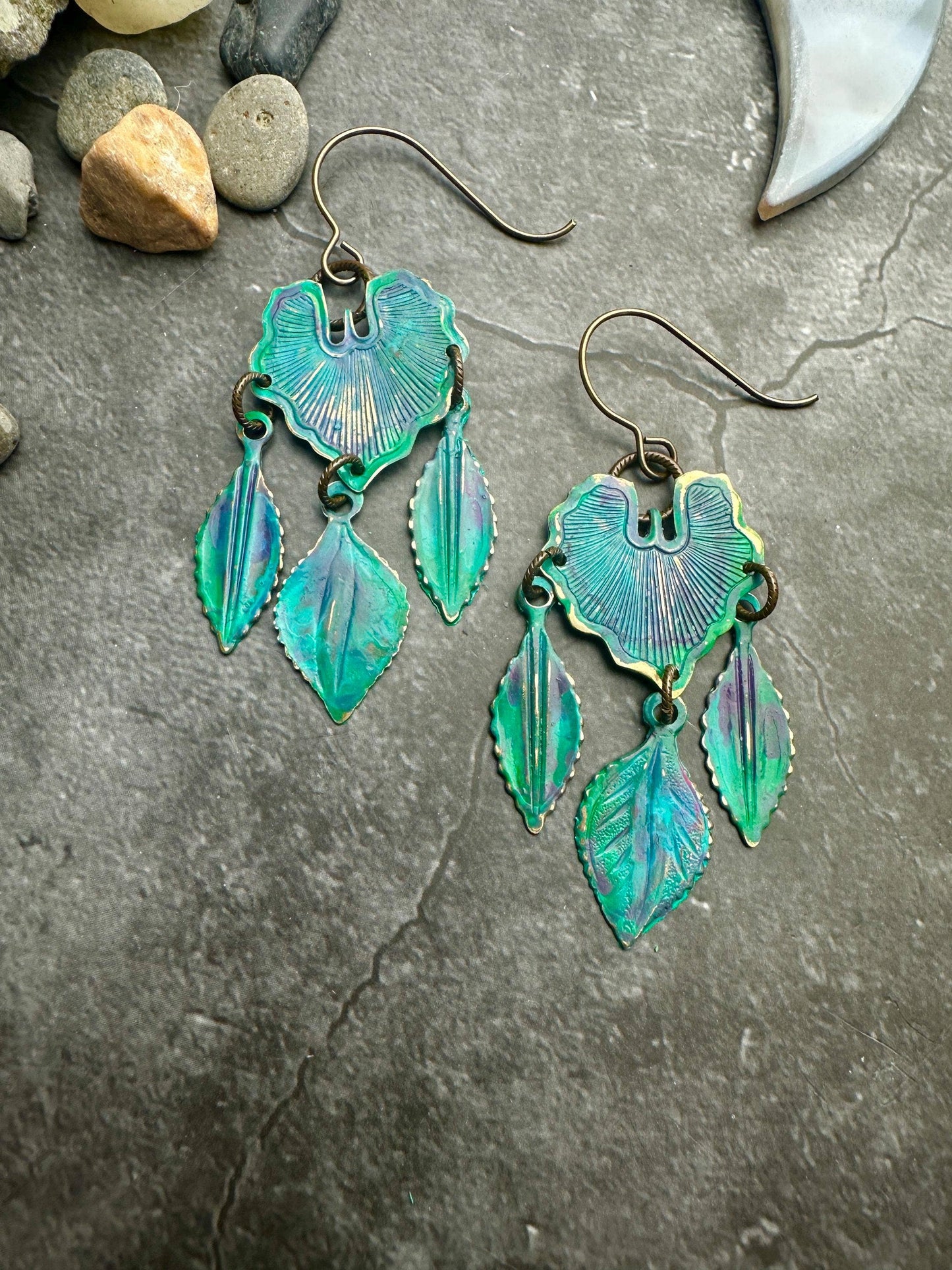 Botanical Garden Earrings- Handmade Solid Brass Hand Patina