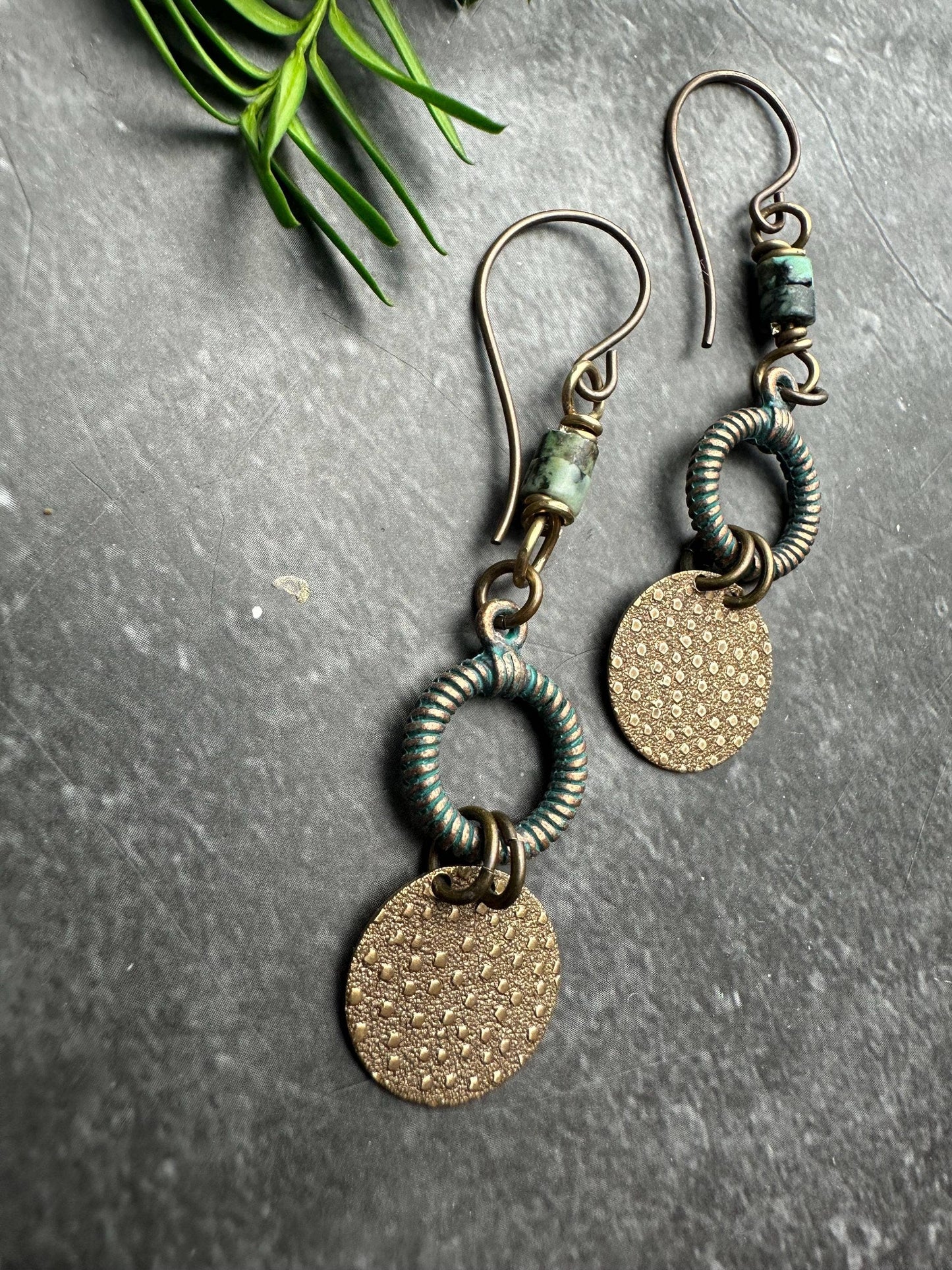 Rustic Polka dot circle Earrings