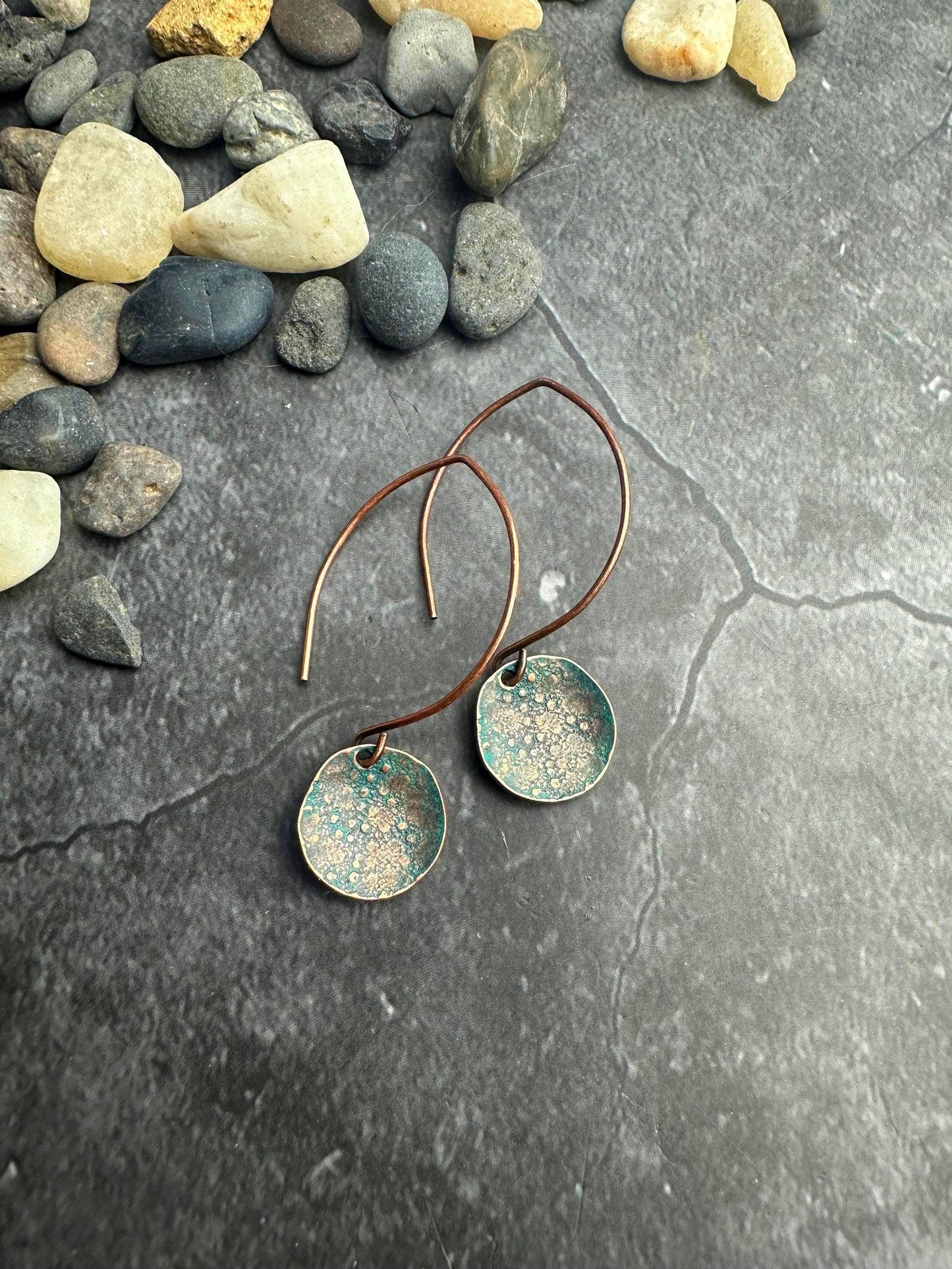 Polka dot disc Earrings - Handmade Copper & Pewter