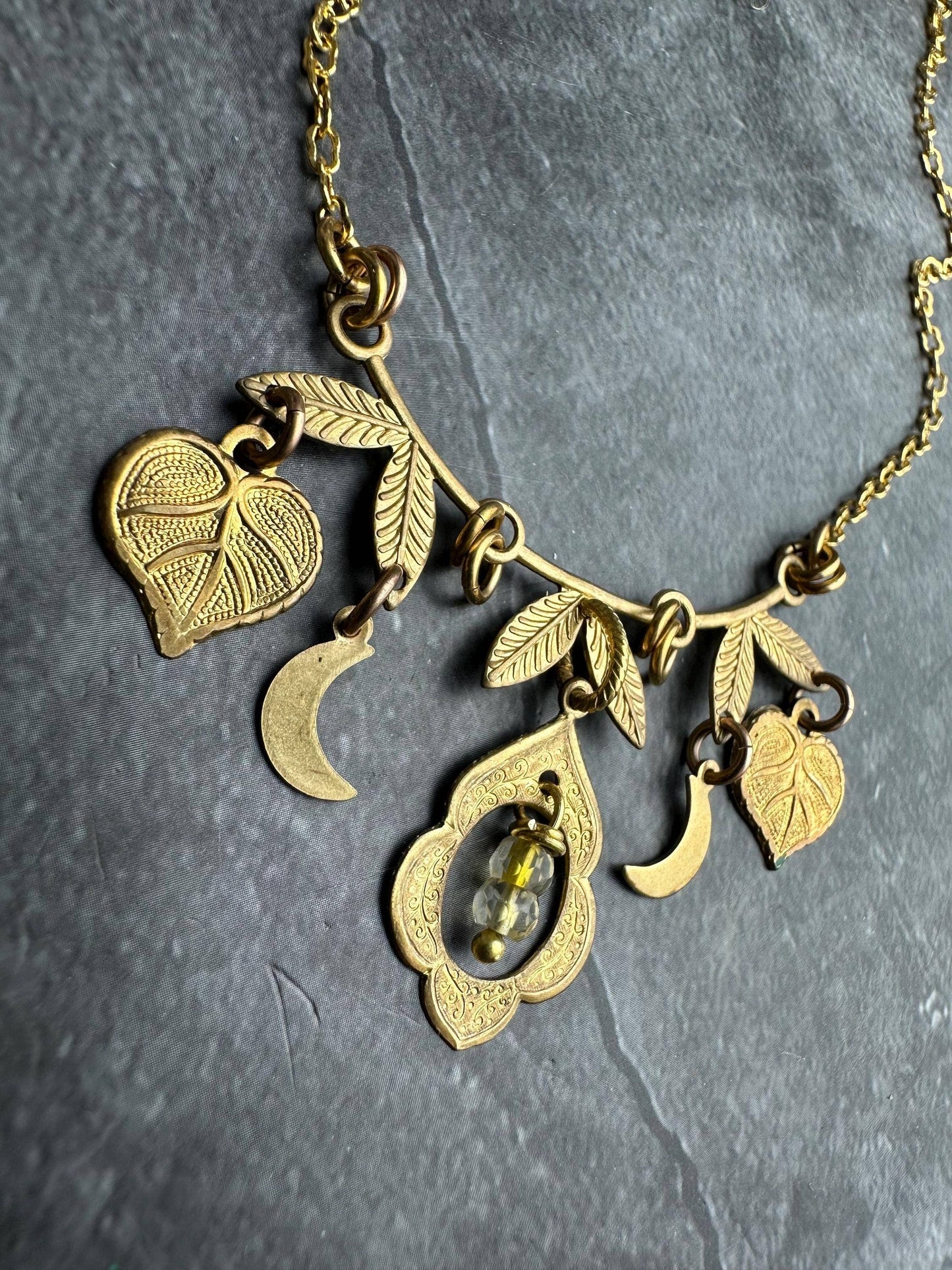 Brass & Citrine Charm Cluster Necklace