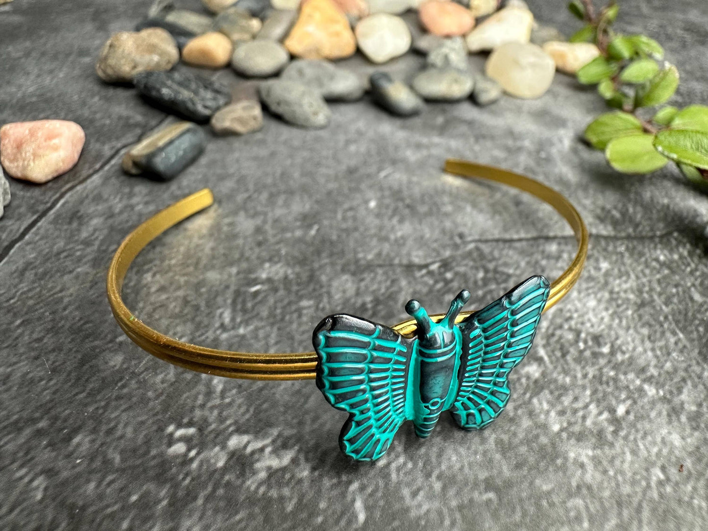 Butterfly Cuff Bracelet - Verdigris Patina Brass