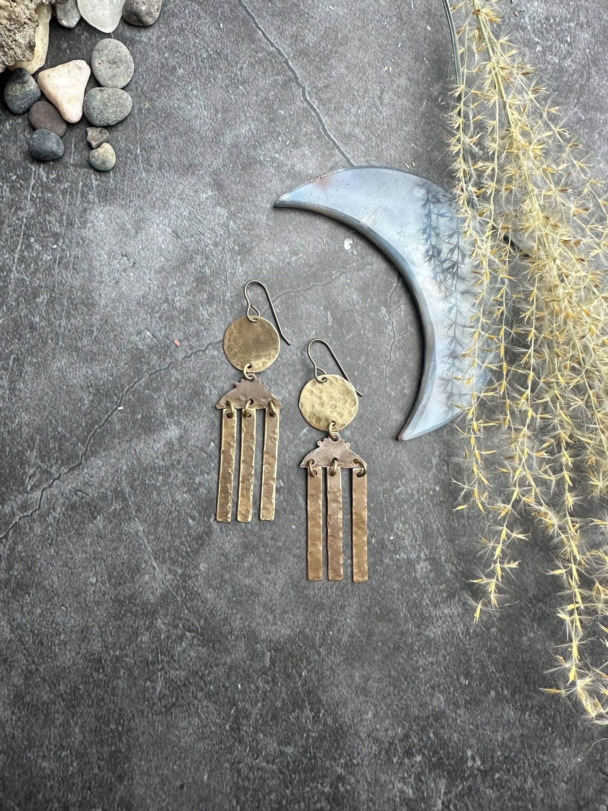 Rising Sun chandelier - Handmade Solid Beaten Brass Earrings