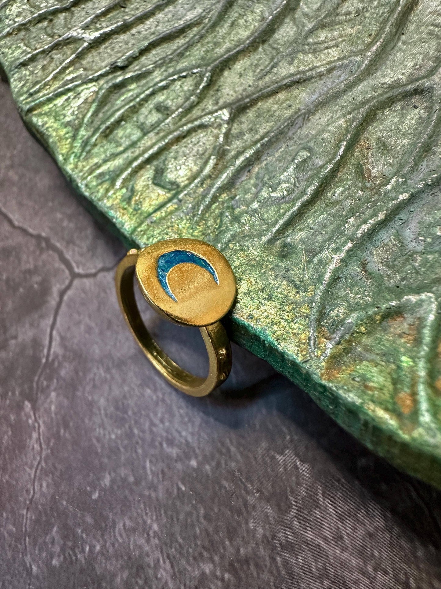 Celestial Crescent Moon Statement Ring - 10k Gold plate