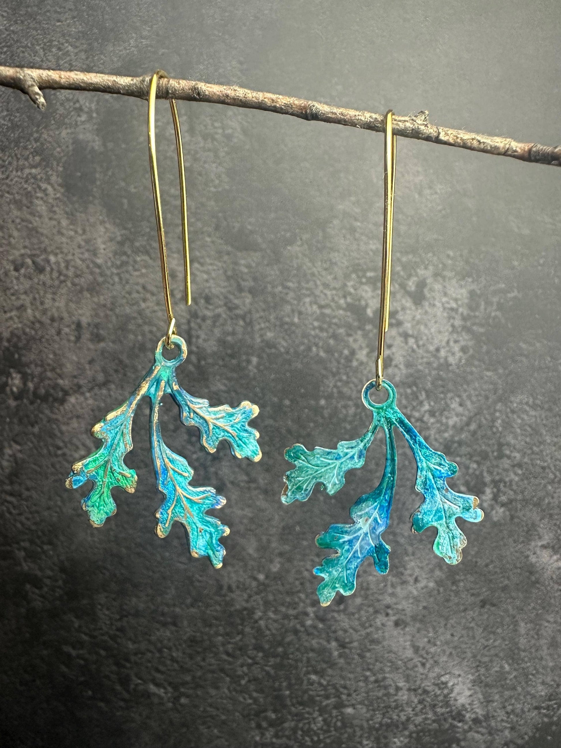 Branching Leaf Earrings - Art Nouveau Style