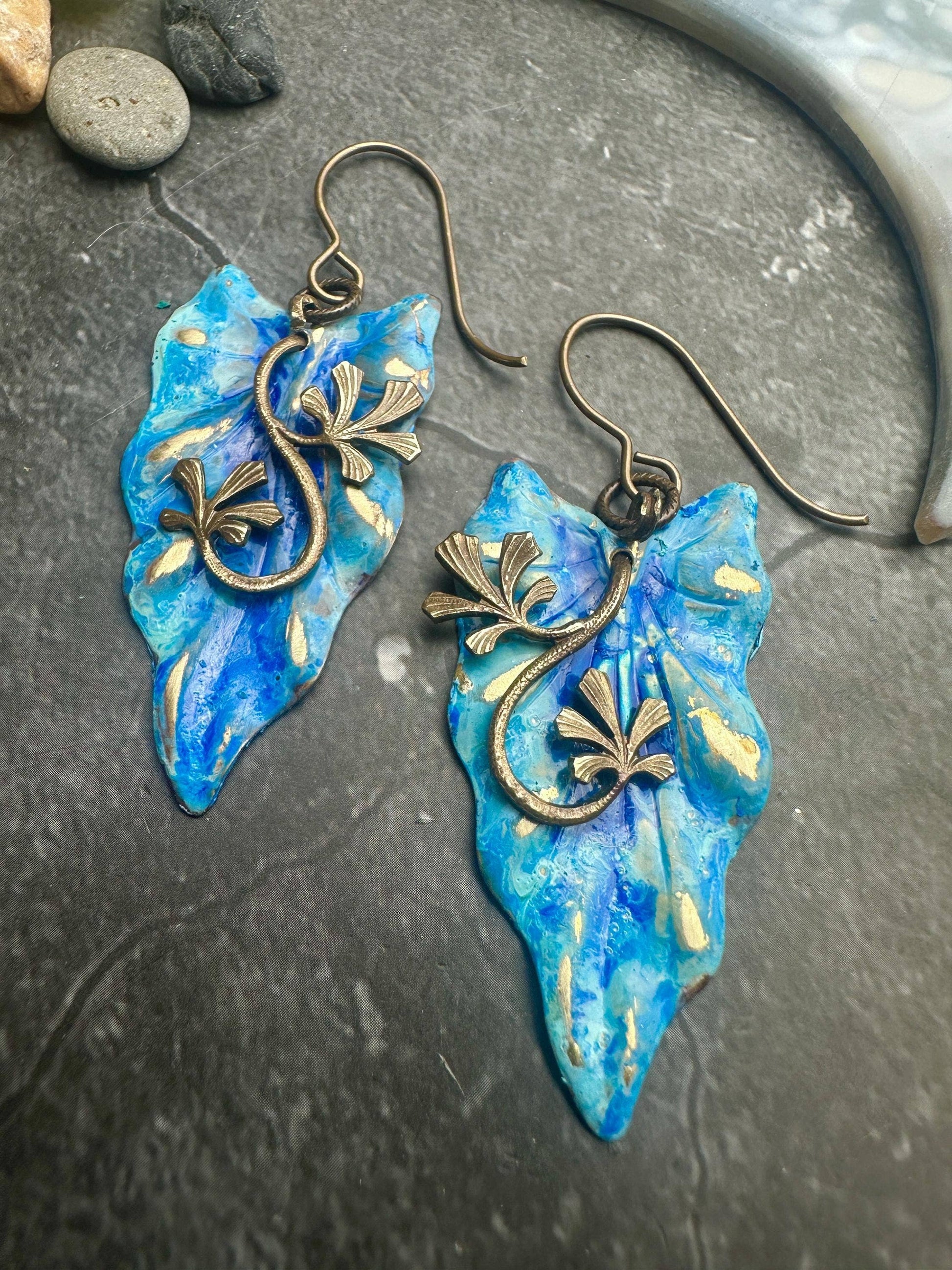 Fairy Leaf Earrings - Art Nouveau Style