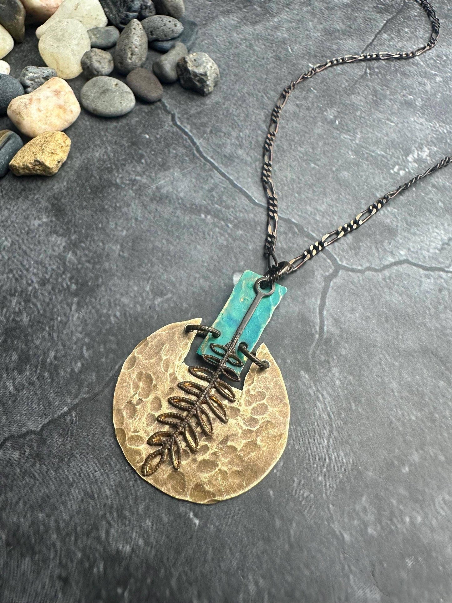 Geometric Fern Necklace - Hand shaped & Hammered Solid Brass