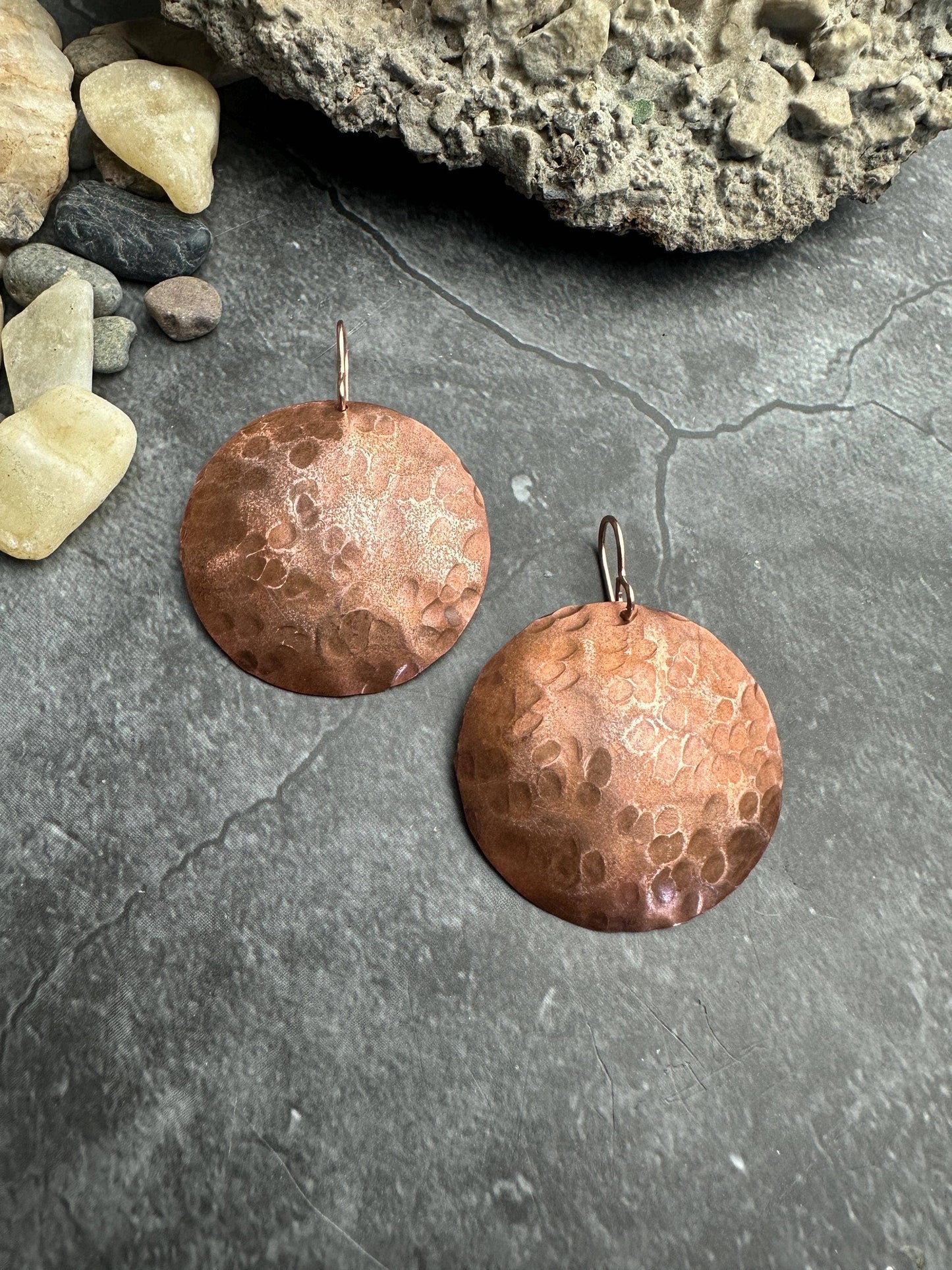 Handcrafted Artisan Copper Dapped Disc Earrings