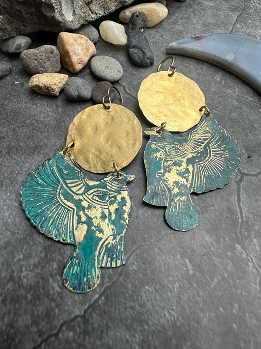 Sunset Raven Earrings- Handmade Beaten Solid Brass