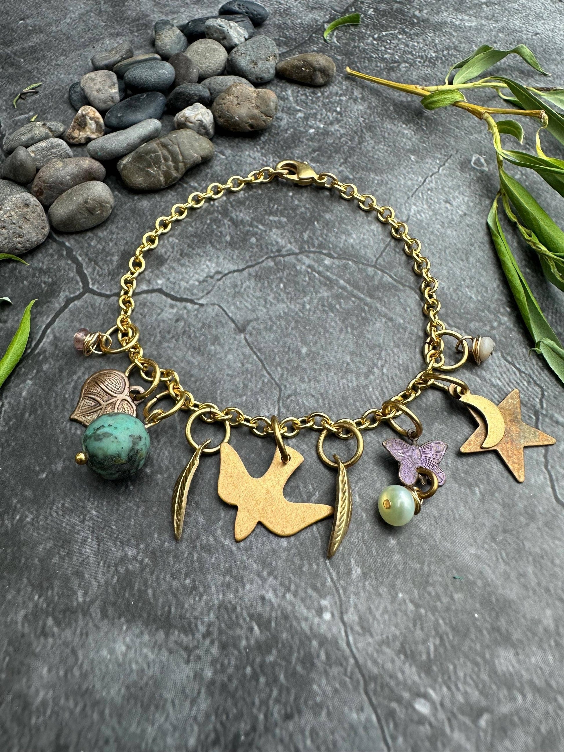 Bird Moon Butterfly Charm Bracelet