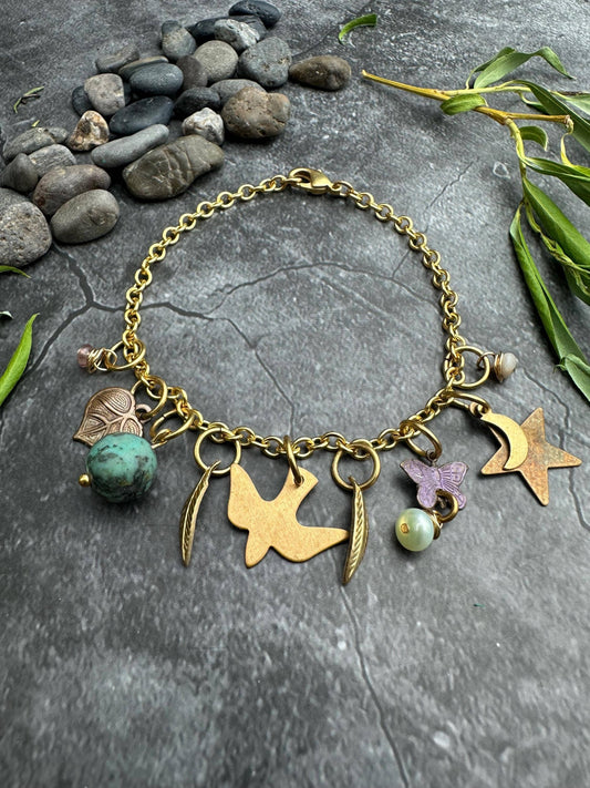 Bird Moon Butterfly Charm Bracelet