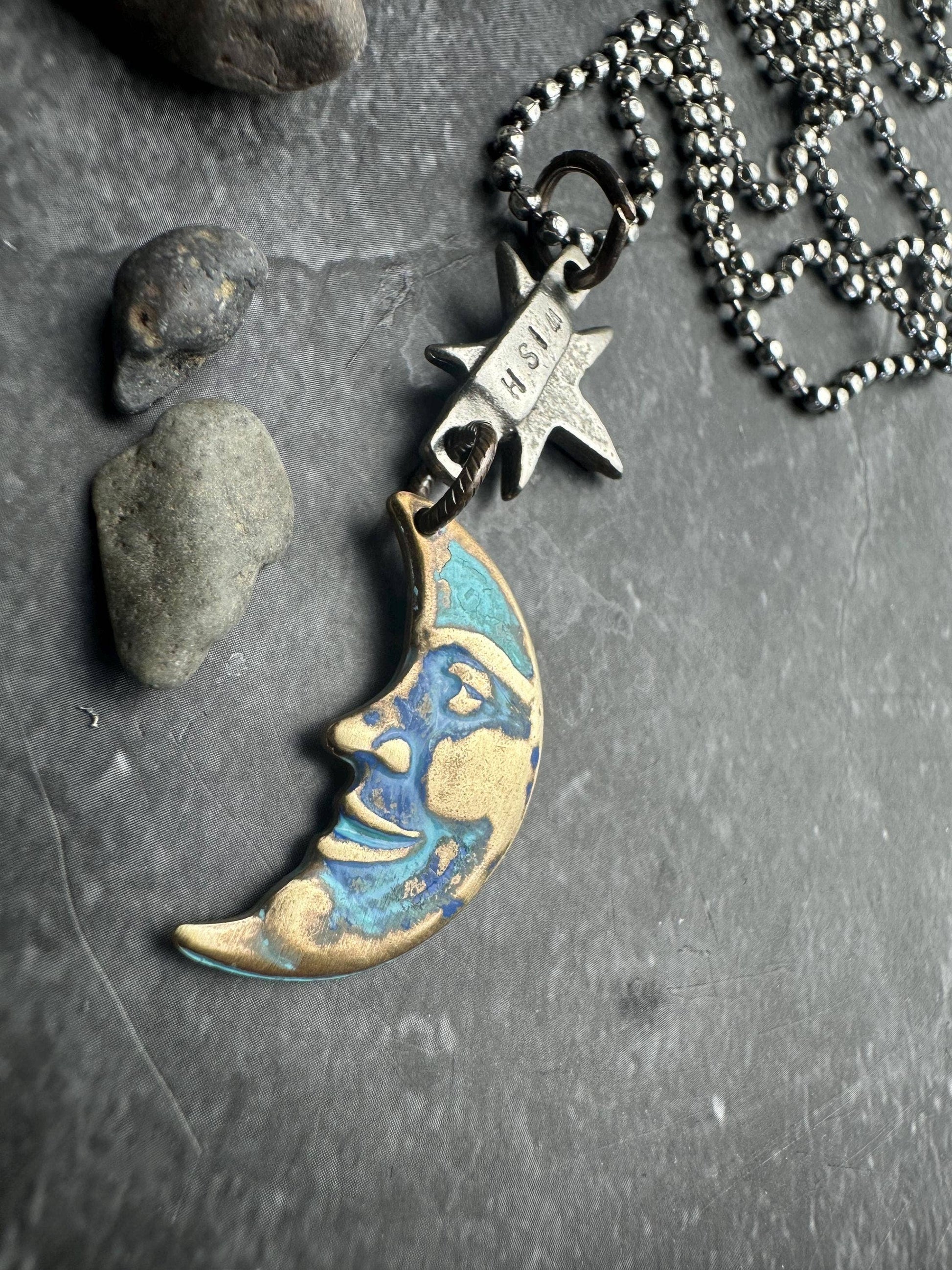 Wish Moon Necklace - Hand Patina Finish