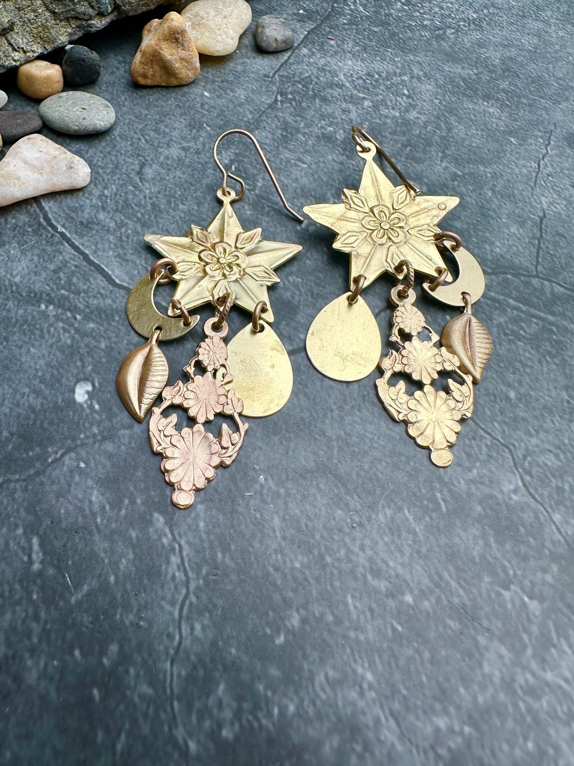 Midnight Garden Earrings- Handmade Beaten Solid Brass