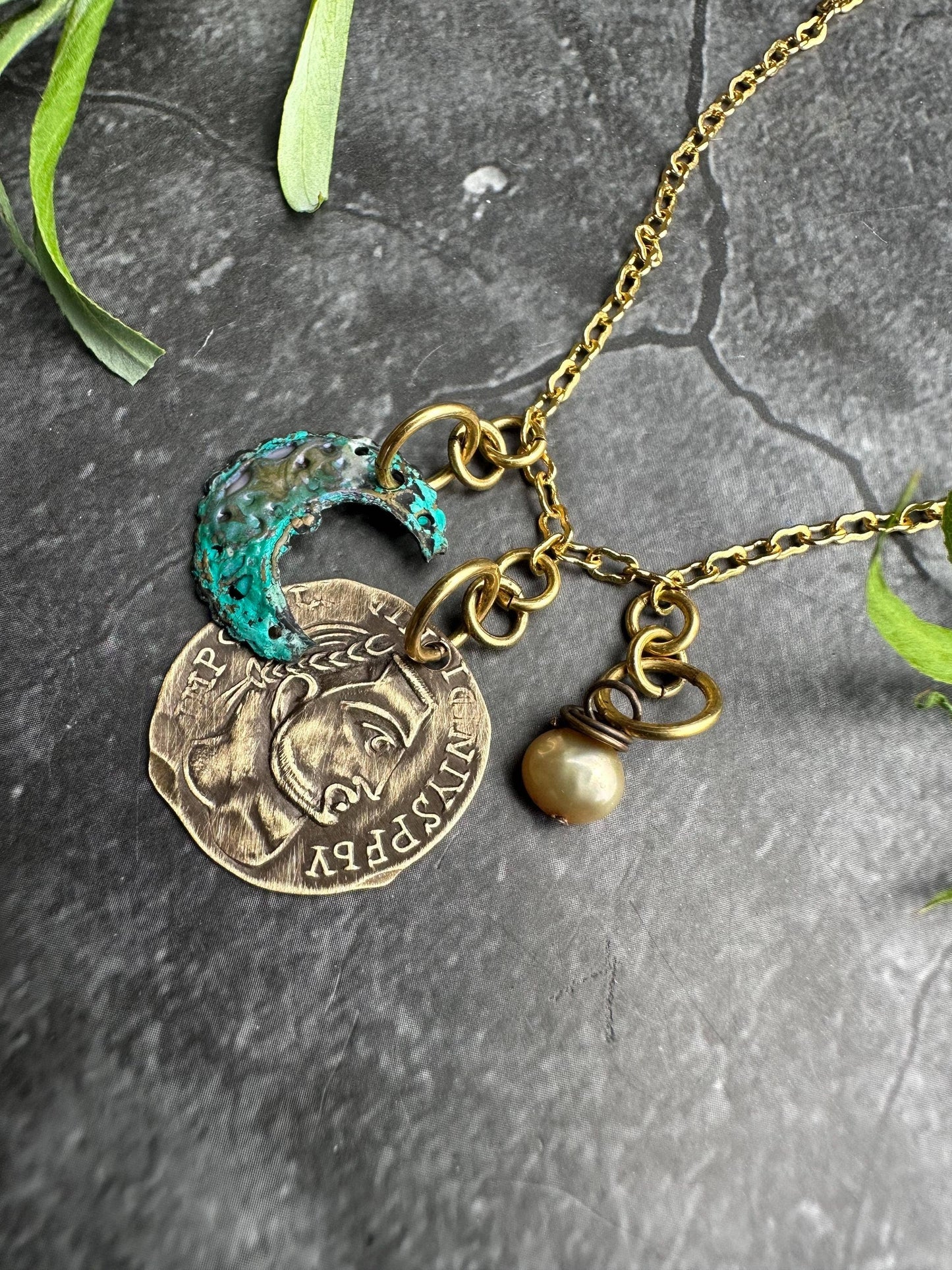 Roman Coin Crescent Necklace