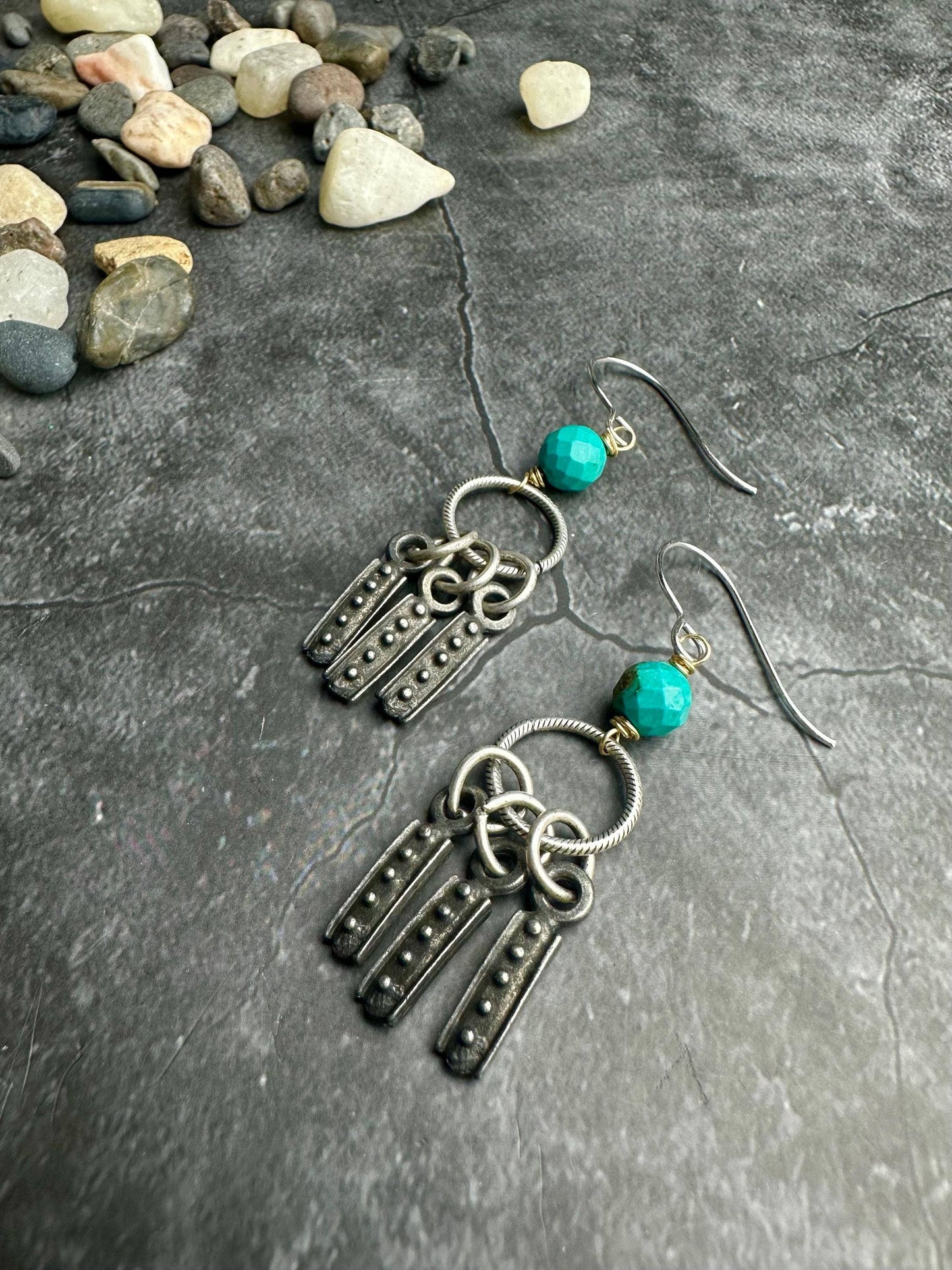 Sky Talisman Earrings - Silver & Pewter Faceted Turquoise