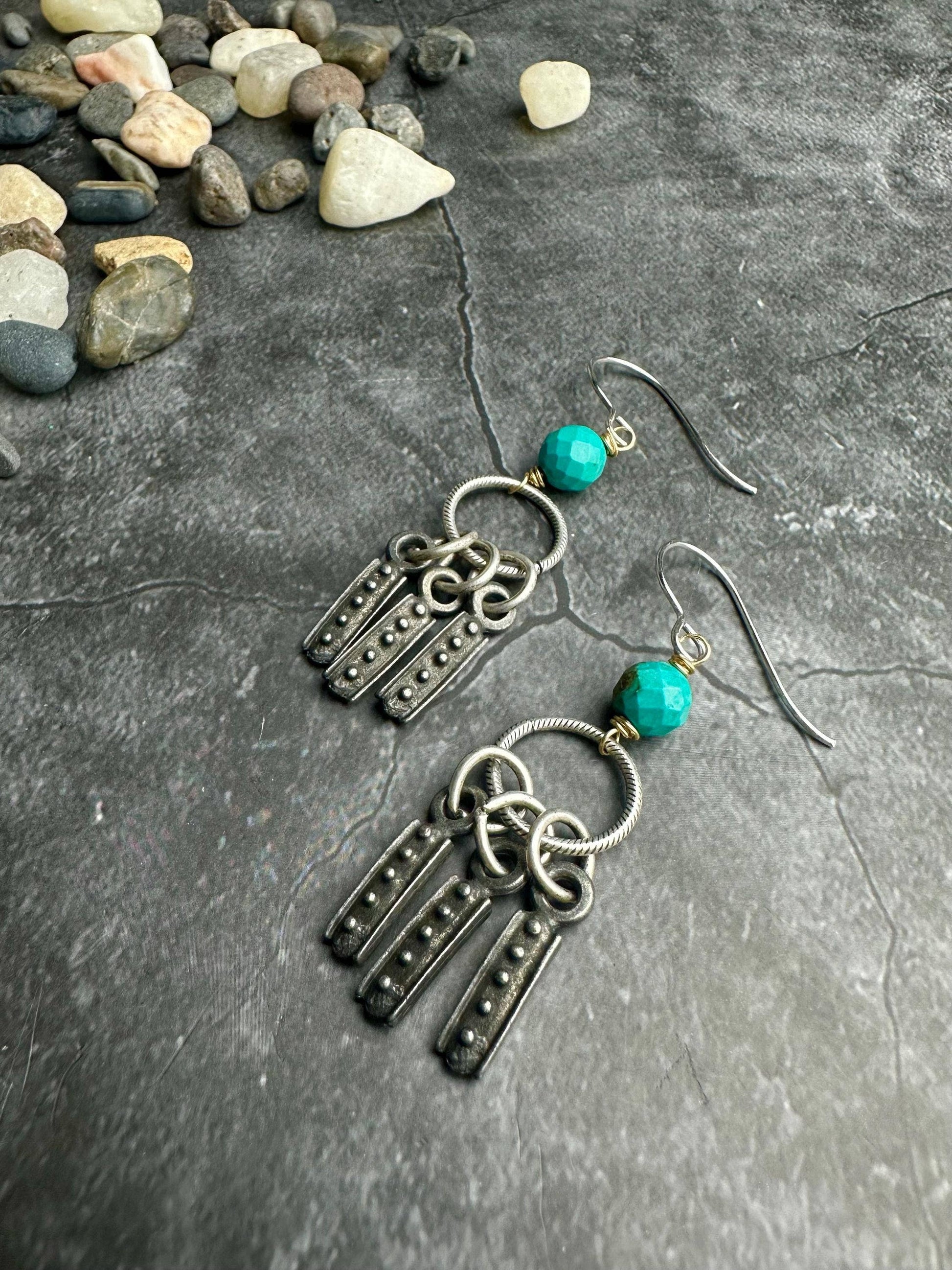 Sky Talisman Earrings - Silver & Pewter Faceted Turquoise