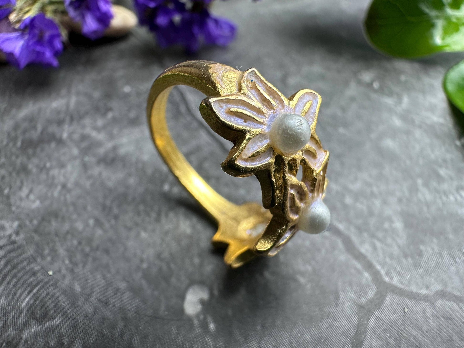 Floral Pearl Ring - Feminine Botanical