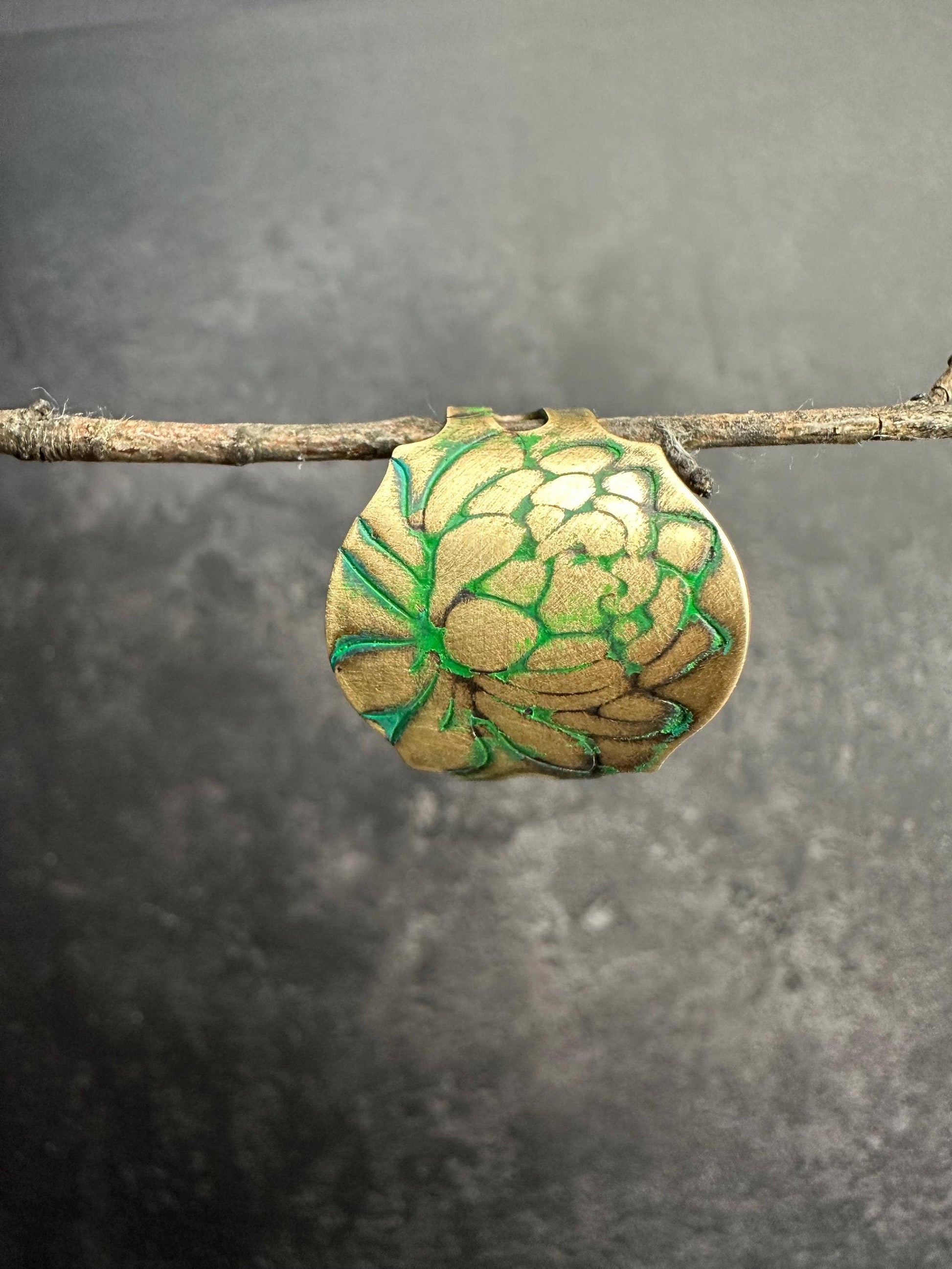 Lotus Flower Etched Ring - Adjustable Brass Cuff Ring