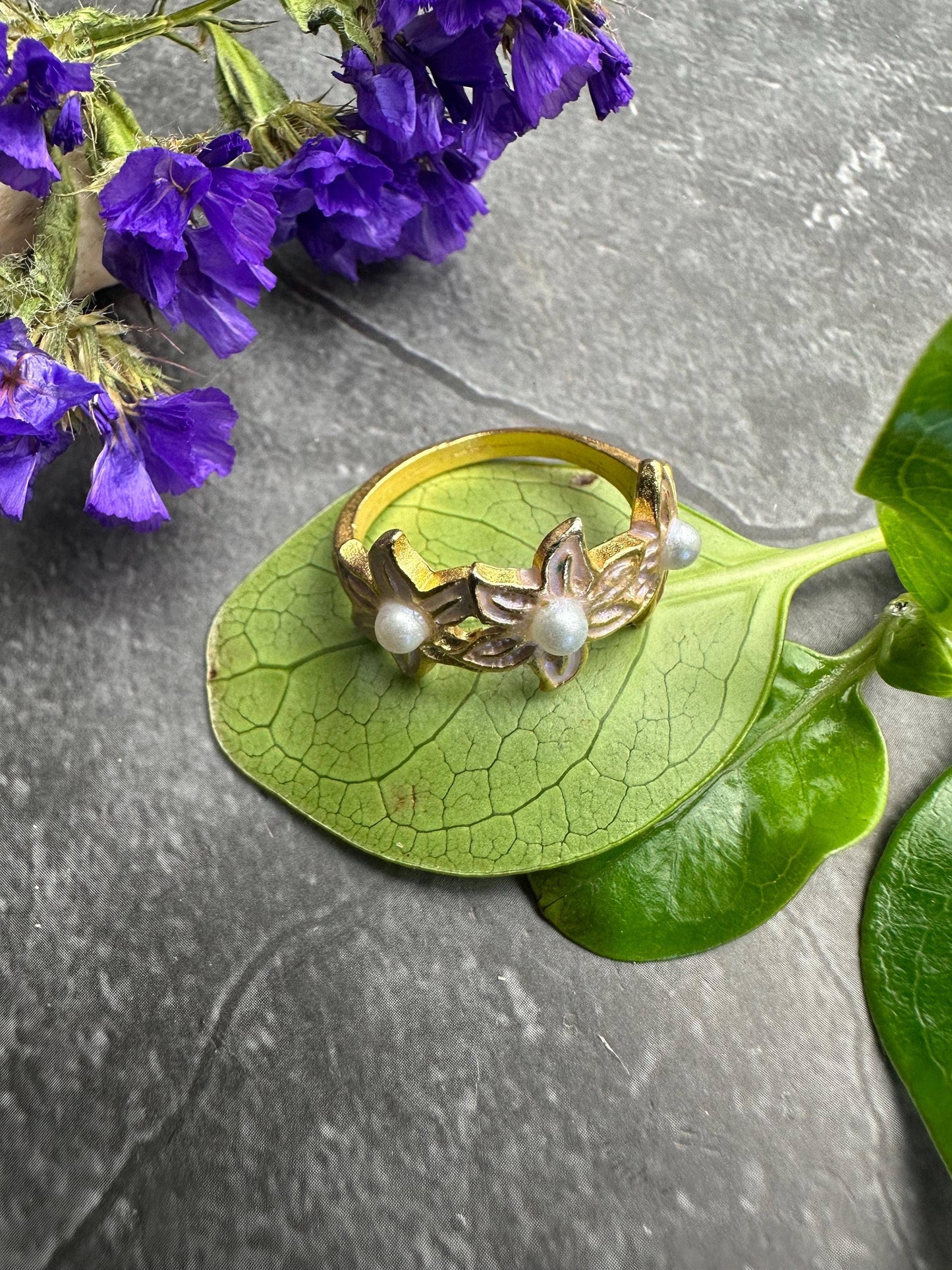 Floral Pearl Ring - Feminine Botanical