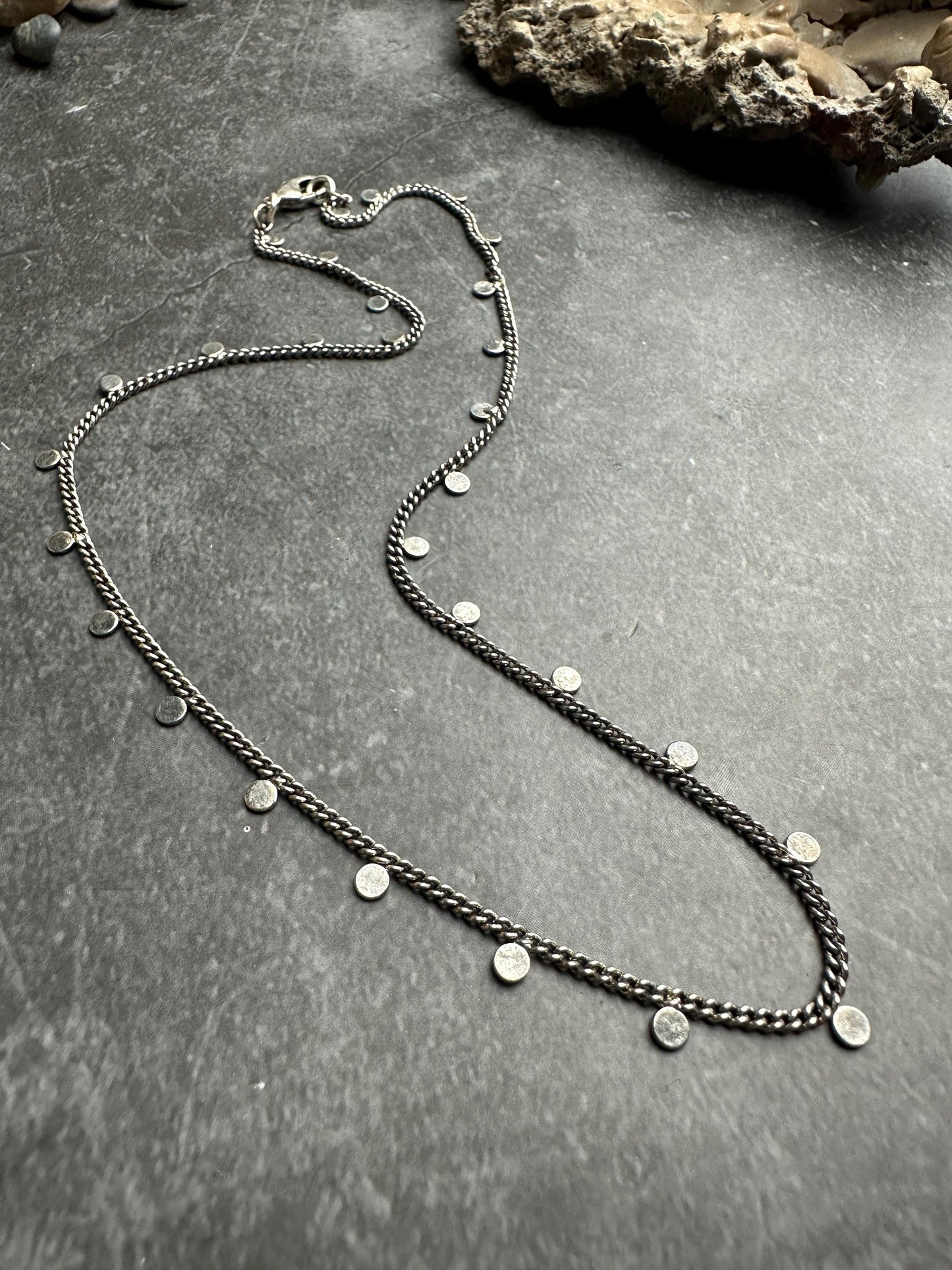 Coin Chain Choker Necklace - Handmade Sterling Silver Plated - Bohemian Gypsy