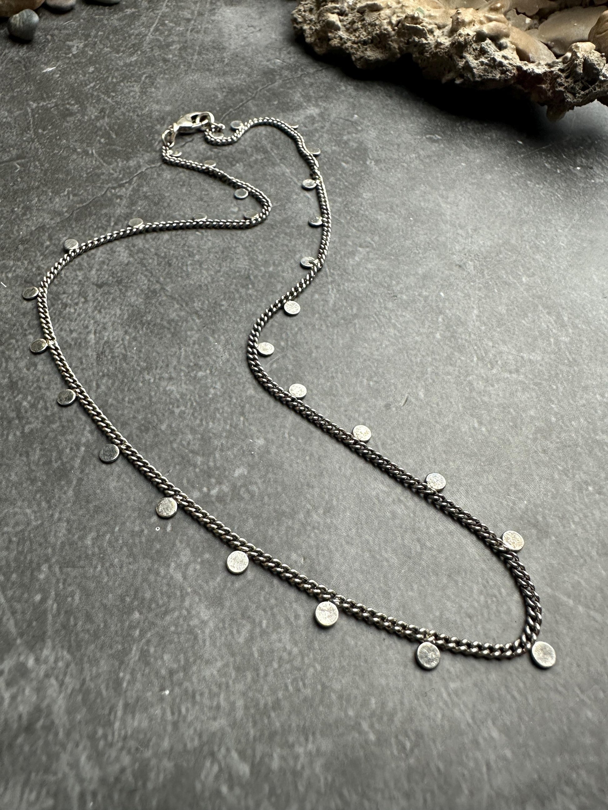 Coin Chain Choker Necklace - Handmade Sterling Silver Plated - Bohemian Gypsy