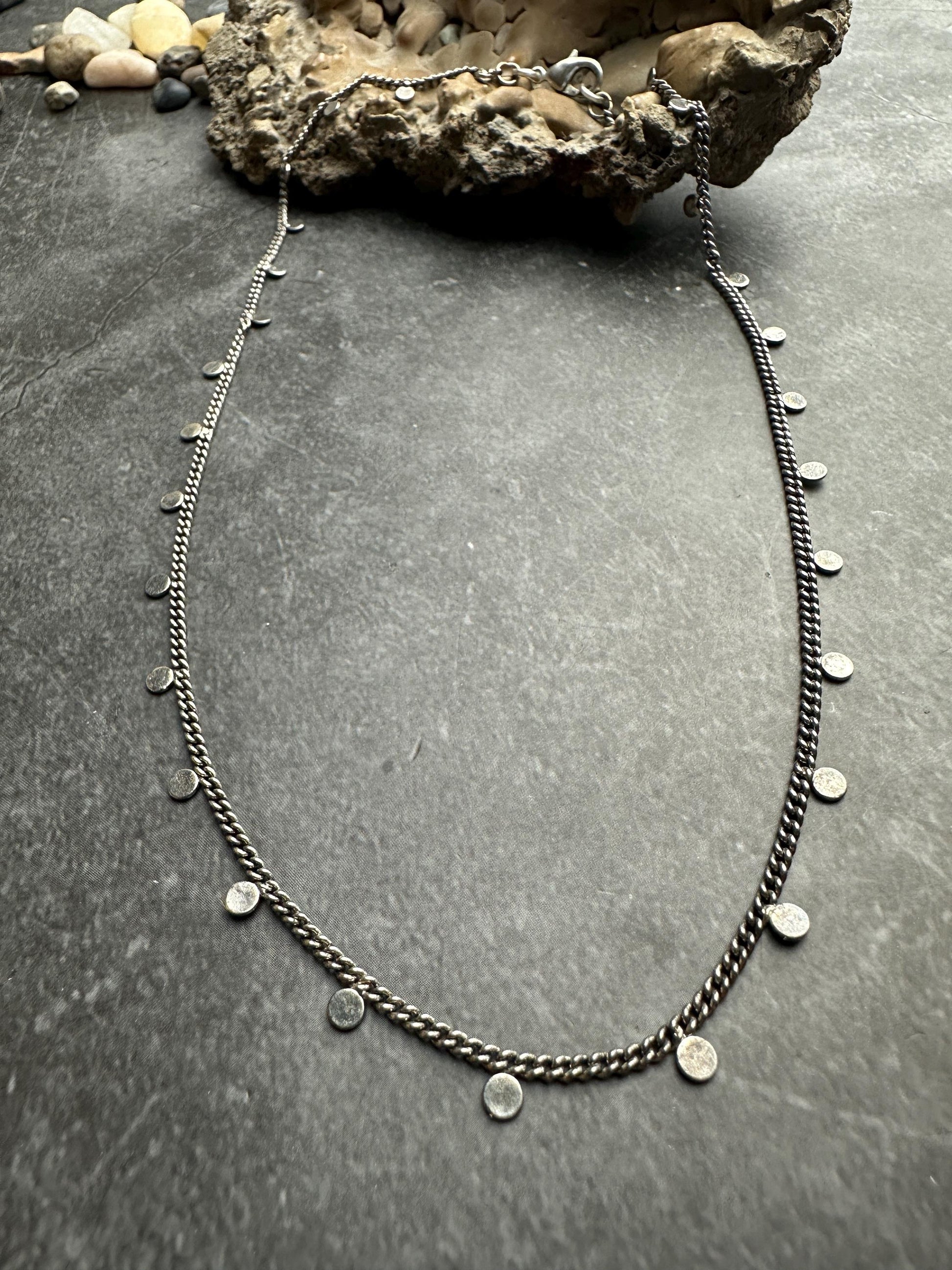 Coin Chain Choker Necklace - Handmade Sterling Silver Plated - Bohemian Gypsy