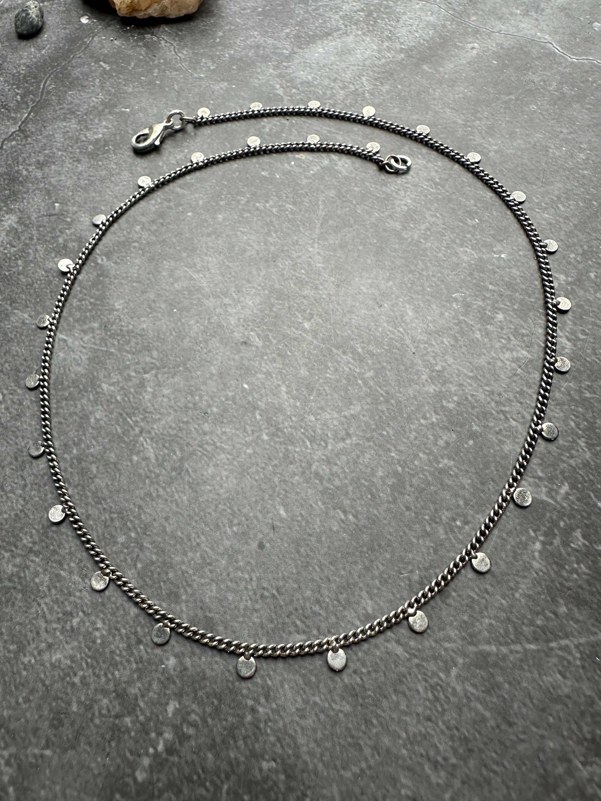 Coin Chain Choker Necklace - Handmade Sterling Silver Plated - Bohemian Gypsy